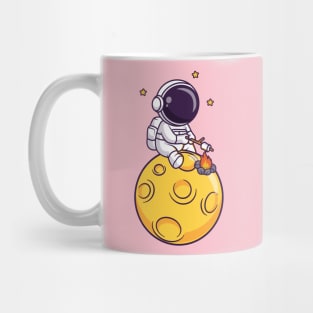 Cute Astronaut Roasting Marshmallow On Moon Cartoon Mug